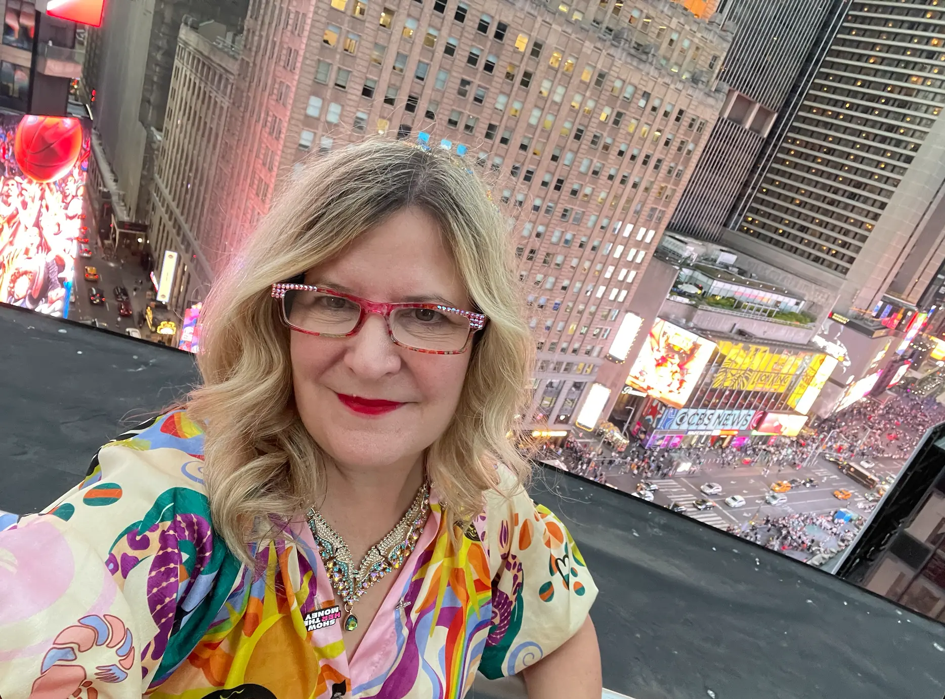 Sarah E. Endline overlooking Times Square in New York City